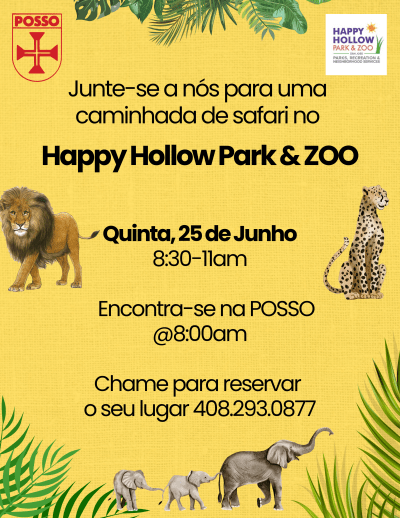 Come walk with POSSO at Happy Hollow Park and Zoo on Thursday, June 25.  Meet at POSSO at 8 a.m. for transportation.  The walk will be from 8:30 to 11:00.  Call to reserve at (408) 293-0877. 
